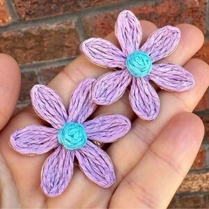 Anthropologie Bohemian Purple Boho Raffia Flower Earrings